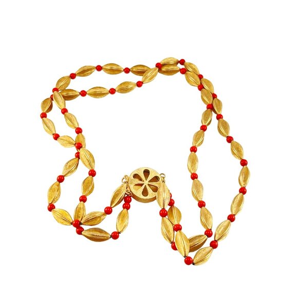 Double Strand Vintage Choker Necklace with Textured Beads 16" - Picture 4 of 6